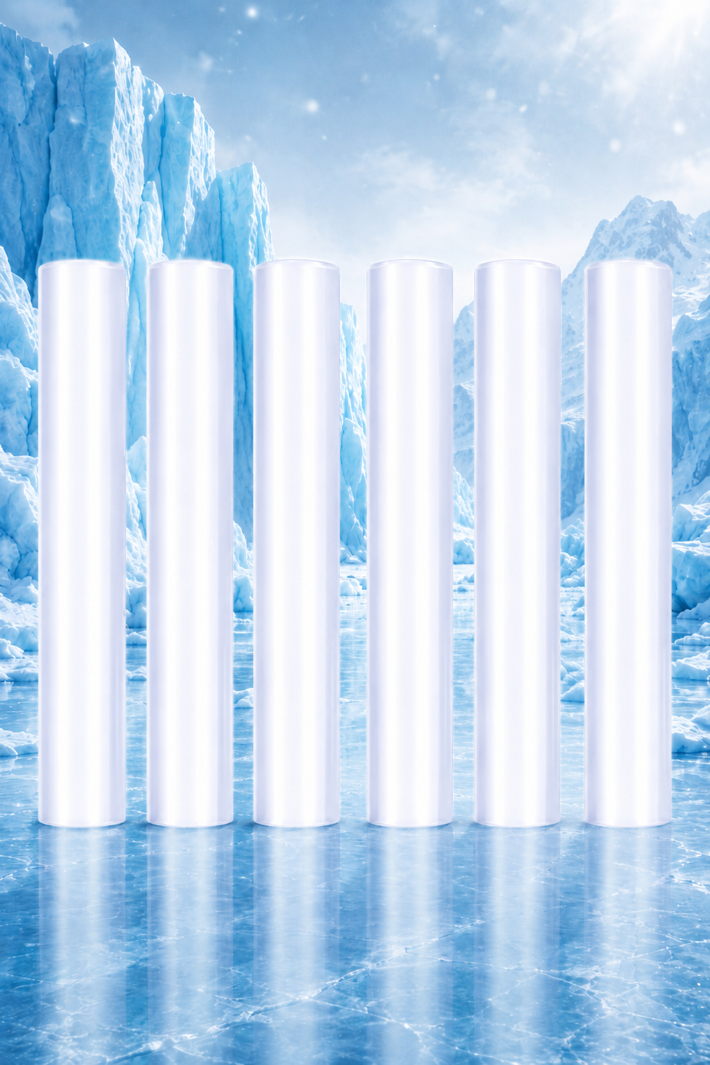 6 pack of Glacier Sticks reusable ice sticks. Each ice stick is about 4.5" X .75".